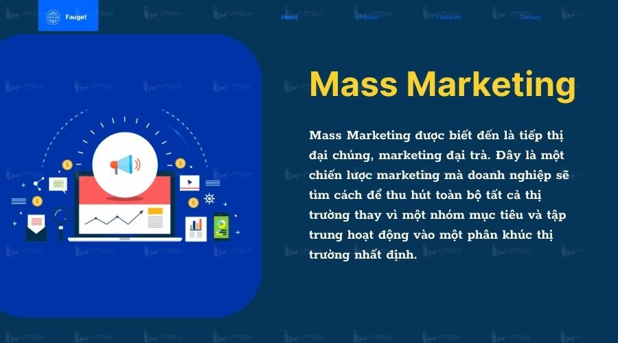 alt: Minh họa về tiếp thị đại chúng, với hình ảnh một đám đông người đang xem quảng cáo.