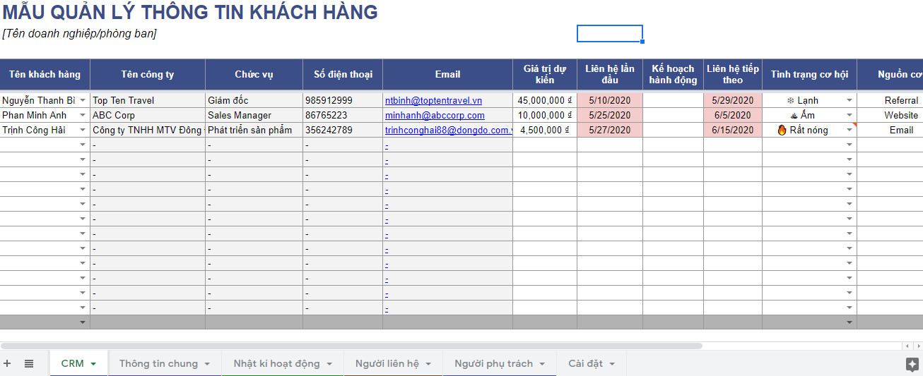 Mẫu file quản lý khách hàng bằng Excel giúp kinh doanh hiệu quả